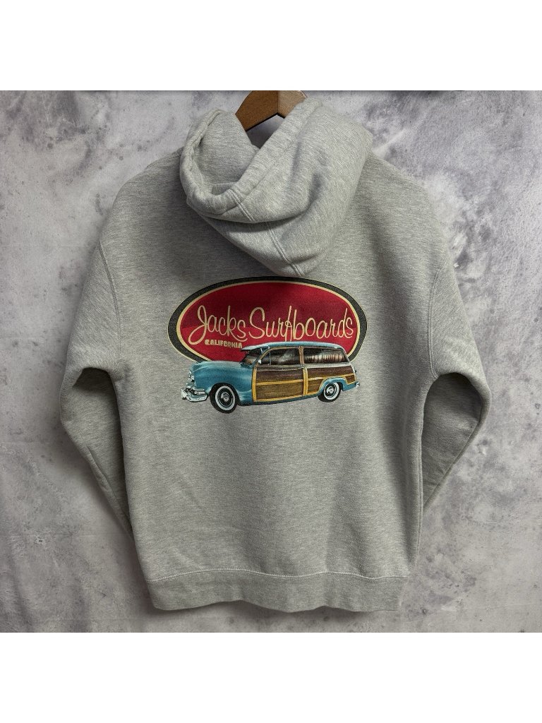 Jacks Surfboards Hoodie Mens Large Gray Full Zip Sweatshirt California Surf Shop